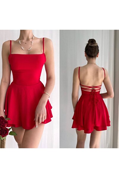 fleto giyim فستان بتنورة خلفية مفصلة مع شورت