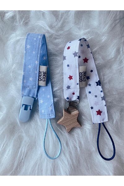 GOER STORE Set of 2 Light Tones 100% Cotton Baby Pacifier Straps