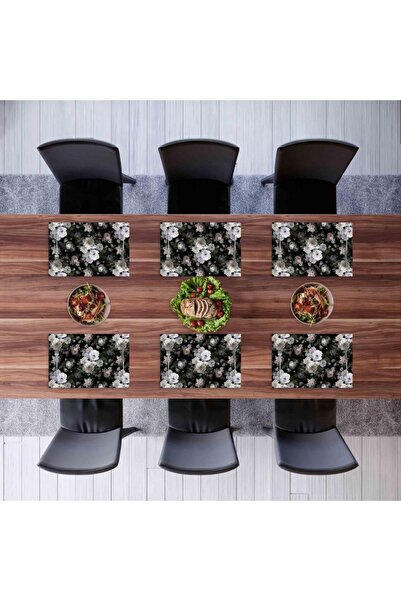 Adawall Black Floral Fabric American Service Set of 4 - 35x50cm (linen, NationalWashing and Fading Certificate)