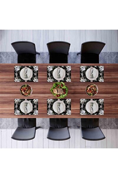 Adawall Black Floral Fabric American Service Set of 4 - 35x50cm (linen, NationalWashing and Fading Certificate)