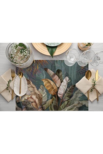 Adawall Tropical Leaf Design Fabric American Service Set of 4 Linen, NationalWashing and Fading Certificate