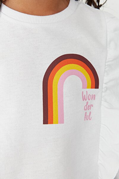 TRENDYOLKIDS Silná dívčí pletená mikina s bílým nabíraným potiskem