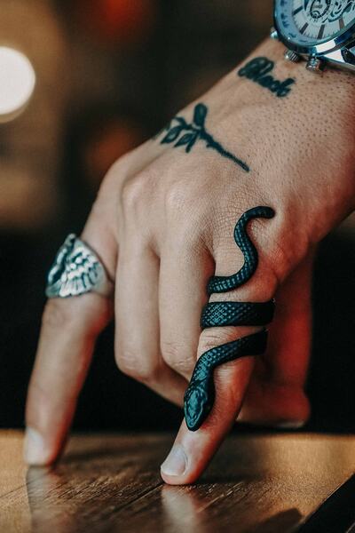 THE Gifts Yılan Figürlü Ayarlanabilir Siyah Kaplama Yüzük