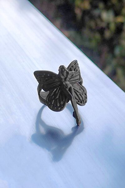 THE Gifts Mat Siyah Kanatlı Kadın Melek Kanadı Ayarlanabilir Yüzük