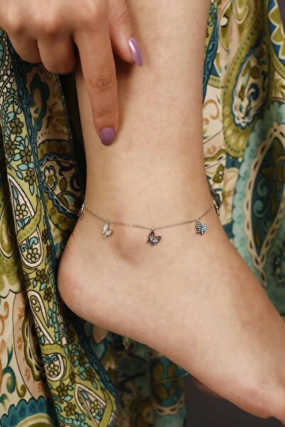 Lia Berto Renkli Taşlı Kelebekler 925 Ayar Gümüş Halhal