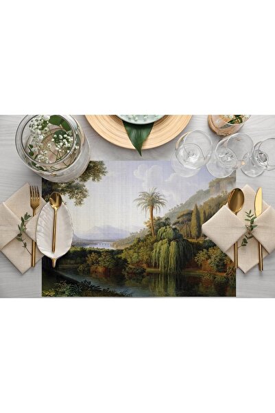 Adawall Green Forest View Fabric American Service Set of 4 (linen, nationalWashing and Fading Certificate)