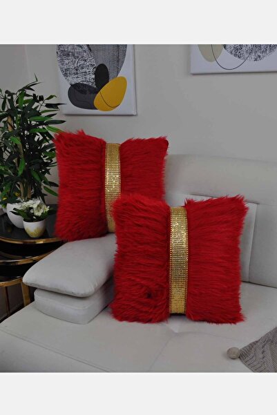 Paris Life Плюшена калъфка за възглавница с квадратни райета, червена