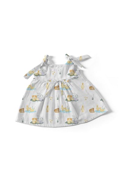 DEUX LAPINS 100% Cotton Muslin Baby Dress 1 Year Petits Canetons - Baby Duck Pattern