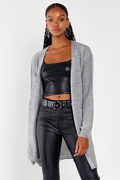 Hopoi Cardigan gri cu buzunar dublu pentru femei 60500