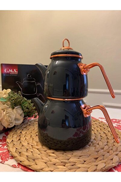 OMS Emaye Çaydanlık Takımı- Koyu Gri