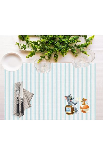 Adawall Tom And Jerry Striped Fabric American Service Set of 4 35x50cm- Warner Bros Licensed Product, Linen Fabric