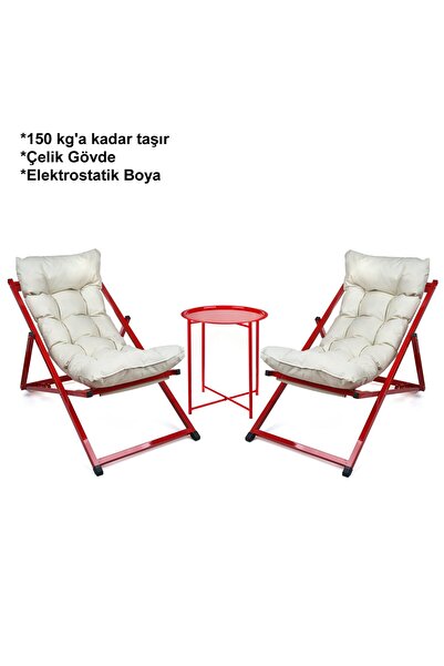 HASTUNÇ Minderli Katlanır Şezlong Seti (İkili) - Bahçe, Balkon, Teras ve Plaj...