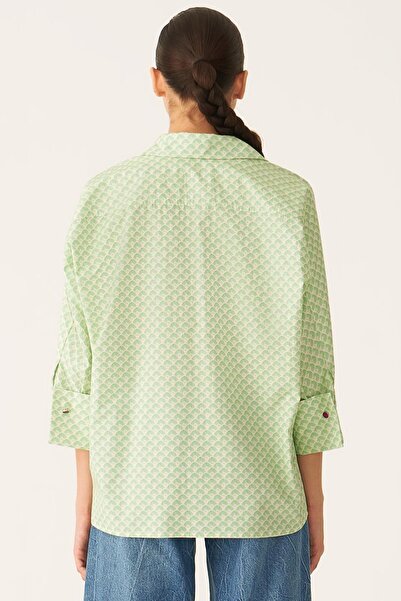 Perspective Marcos Comfortable Fit Shirt Collar Standard Size Apple Green Ecru Color Women's Shirt