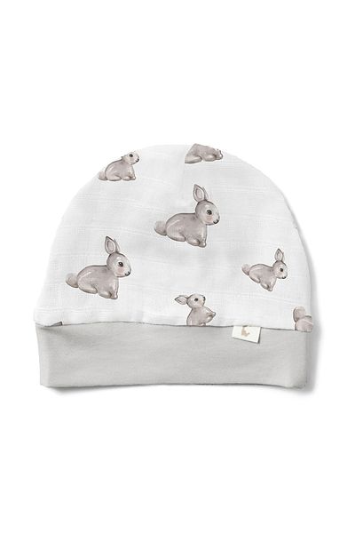 DEUX LAPINS Newborn Muslin Beanie - 100% Cotton, Iconique Lapin and Grey Rabbit Design