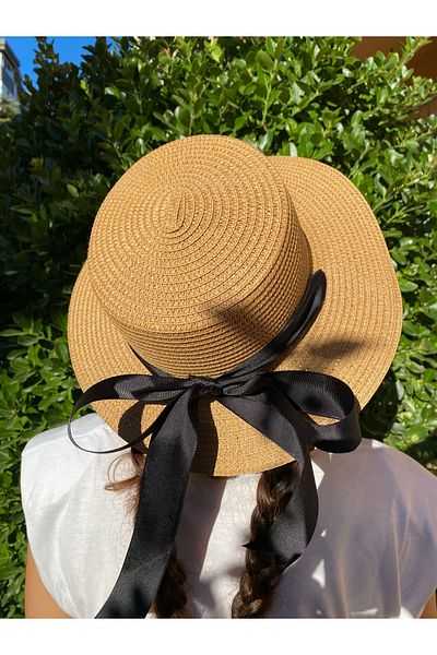 laviyonsa Tied Ribbon Straw Gondola Hat