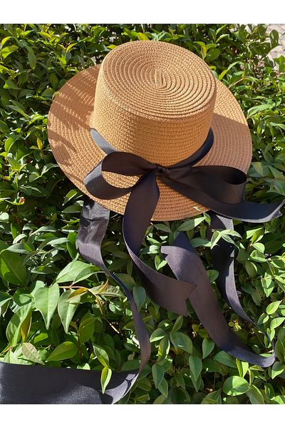laviyonsa Tied Ribbon Straw Gondola Hat