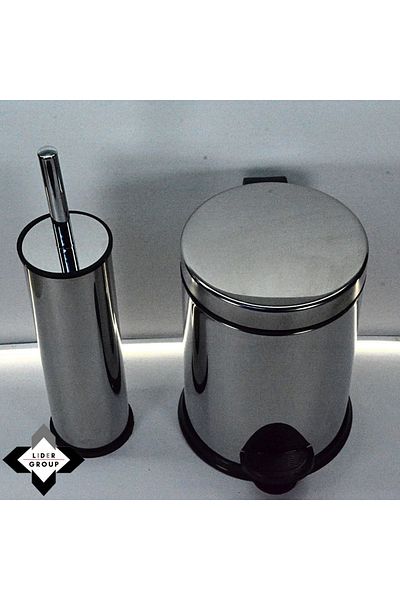 LİGROUND Stainless Chrome Standard Size Smart Toilet Brush & Pedal 3L Trash Can Set