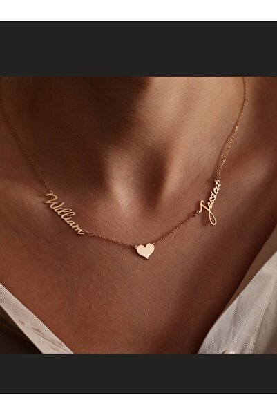 GUS Silver Iki Isimli Minimal Kalpli 925 Ayar Kolye