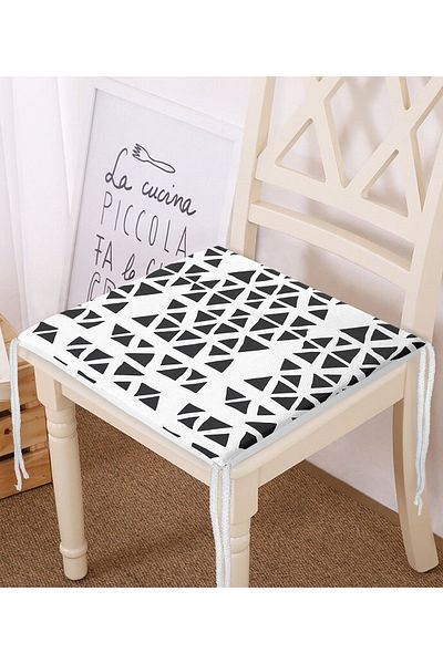 Realhomes Digital Printed Modern Zippered Chair Cushion with Black Triangle Motif
