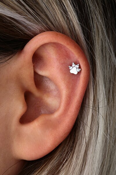 Vilma Aksesuar Cerrahi Çelik Kedi-köpek Patisi Helix Piercing Gümüş Renk (8mm)