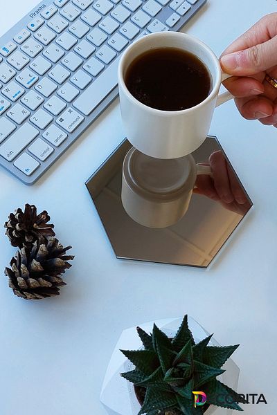Decorita Mirror Coaster| Set of 4 Hexagon| Bronze Mirror