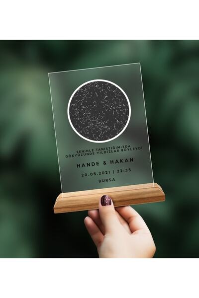 Bk Gift Gift Kişiye Özel Gökyüzü Yıldız Haritası Ahşap Standlı Çerçeve