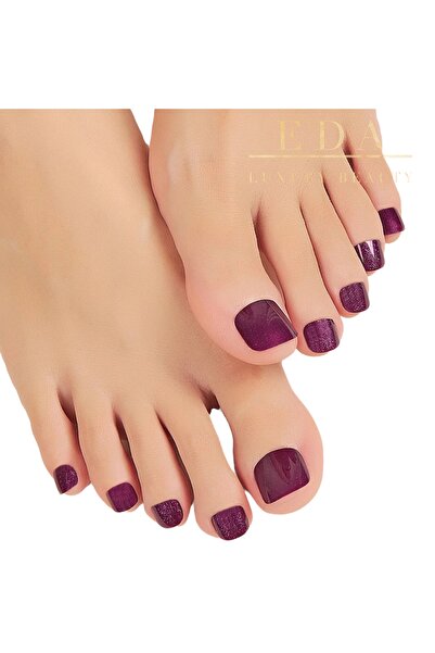 EDA LUXURY BEAUTY 24'lü Koyu Mor Simli Ayak Takma Tırnak Lüks Pedikür Yapıştırıcı Nail Art Toe Nails Pedicure Set