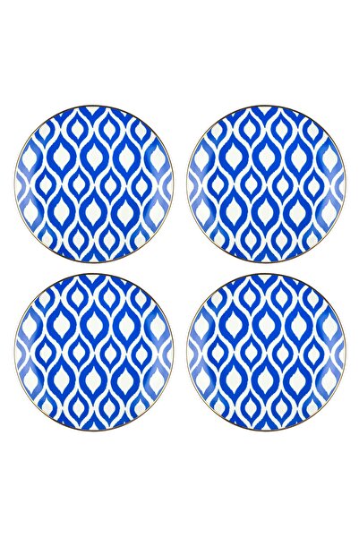 Vivas Mavi Ikat Damla 4'lü Porselen Tabak Seti