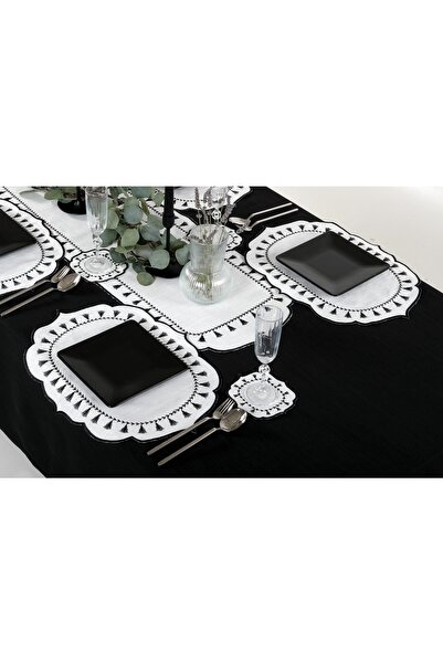 Peno Concept 2'li Amerikan Servis (SUPLA) Nakışlı Dertsiz Gardenya Keten Püskül