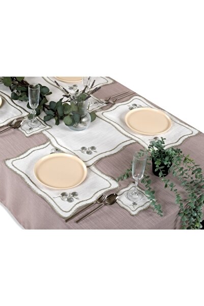 Peno Concept 2'li Amerikan Servis (SUPLA) Nakışlı Dertsiz Gardenya Keten Piece