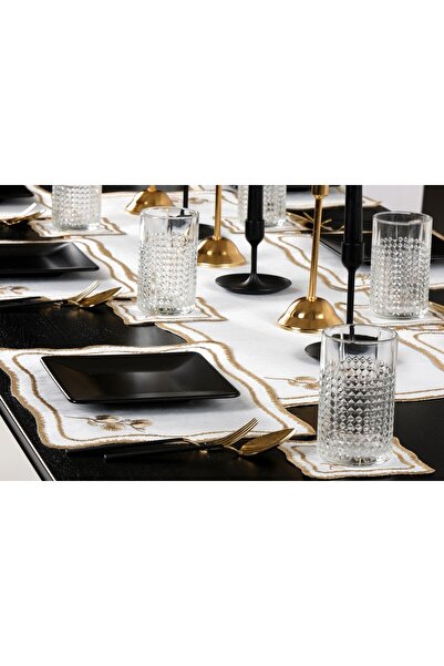 Peno Concept 2'li Amerikan Servis (SUPLA) Nakışlı Dertsiz Gardenya Keten Piece