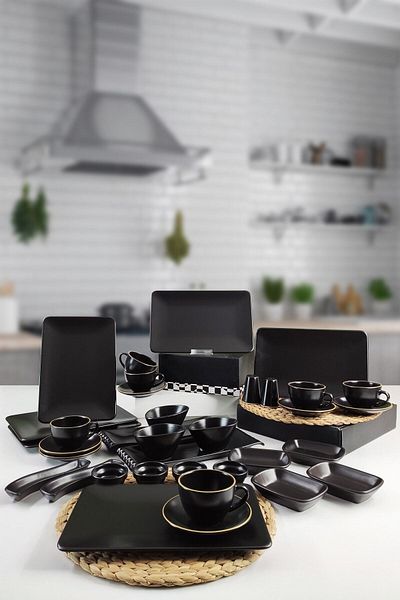 Trendymutfak 35 Piece Breakfast Set for 6 People Black Siera
