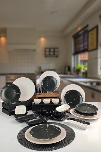 Trendymutfak طقم فطور 29 قطعة لـ 6 أشخاص، منقوش رخامي