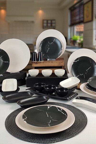 Trendymutfak طقم فطور 29 قطعة لـ 6 أشخاص، منقوش رخامي