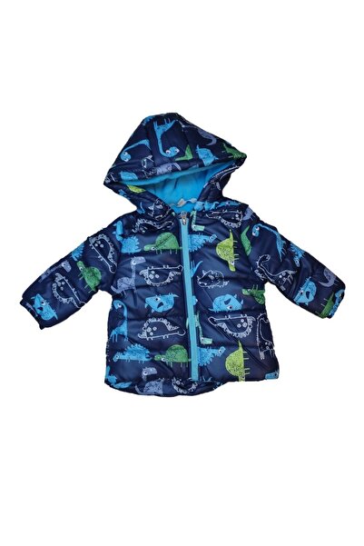 Genel Markalar Erkek Çocuk Dinazor Desenli Peluş Astarlı Kapüşonlu Şişme Mont...