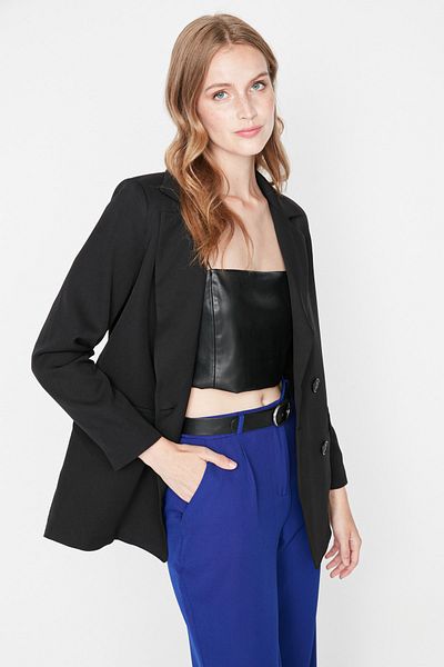 Trendyol Collection Черно тъкано сако с обикновена подплата и копчета TWOAW21CE0272