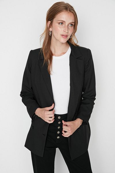 Trendyol Collection Anthrazitfarbene, geknöpfte, normale Blazerjacke – gefüttert, TWOAW21CE0264