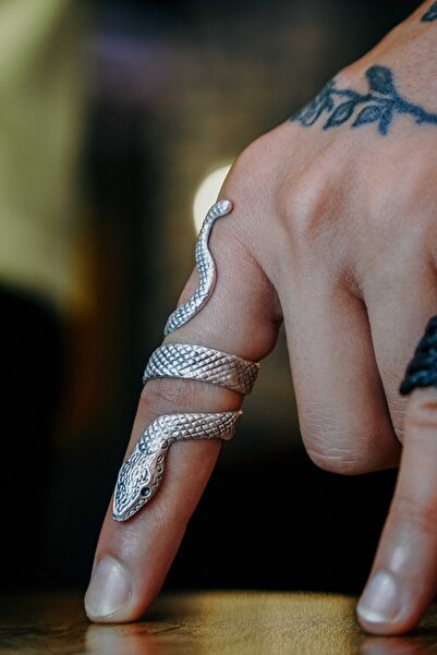 THE Gifts Yılan Figürlü Ayarlanabilir Gümüş Kaplama Yüzük