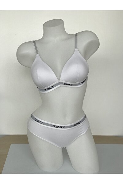 TEMLY ;Kadın/Genç kız iç çamaşır seti, Yumuşak kalıplı sütyen-Slip külot, Beyaz