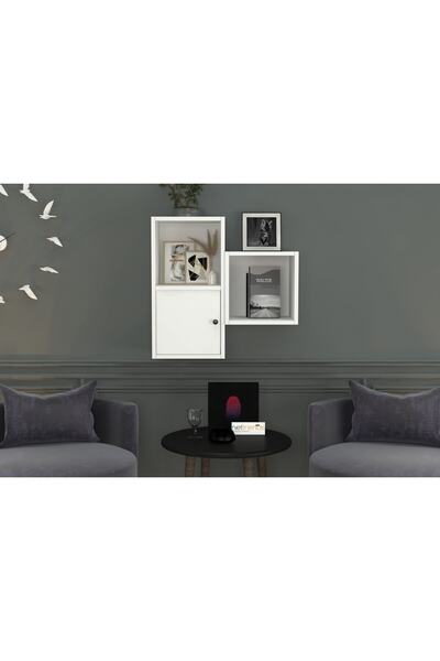 Nettrends Kitaplikli Kapakli Duvar Rafi Beyaz 70 Cm Dvr-1046-ç