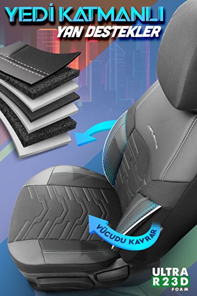 Otom Oto Koltuk Kılıfı Tam Set Stitch Tech Siyah Beyaz - Reflective