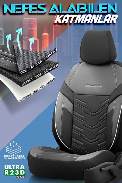 Otom Oto Koltuk Kılıfı Tam Set Stitch Tech Siyah Beyaz - Reflective