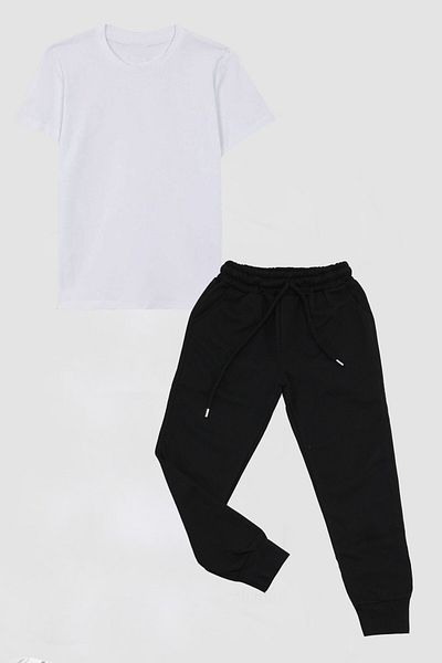 Çiggo Kids Unisex μαύρο φούτερ και απλό λευκό βαμβακερό μπλουζάκι
