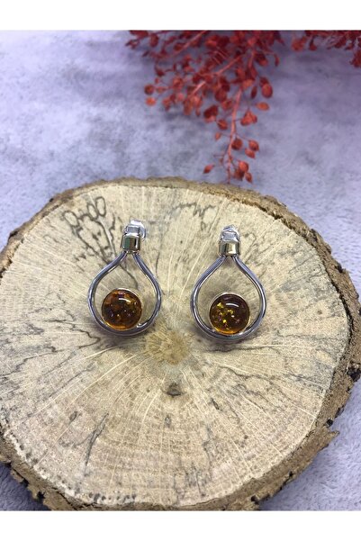 NSA SILVER Kehribar Taşlı Gümüş Küpe 925 Ayar