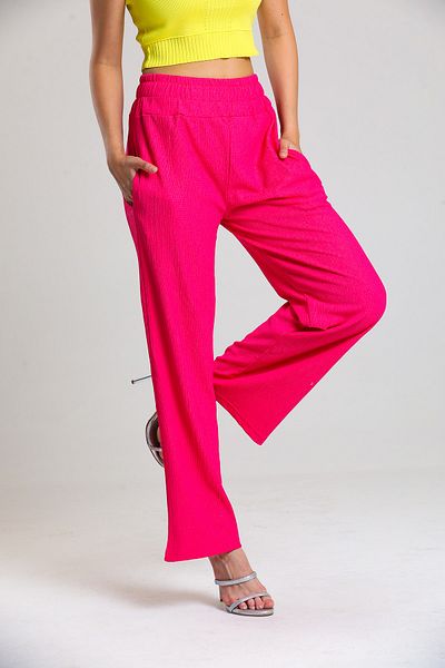 TarzOlur Elastic Waist Pocketed Wide Leg Salas Fusya Flowing