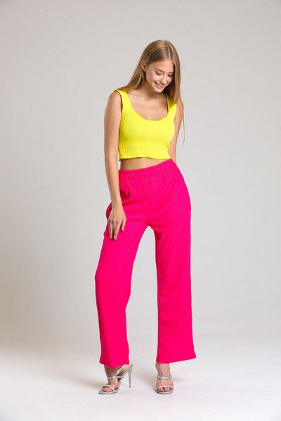 TarzOlur Elastic Waist Pocketed Wide Leg Salas Fusya Flowing