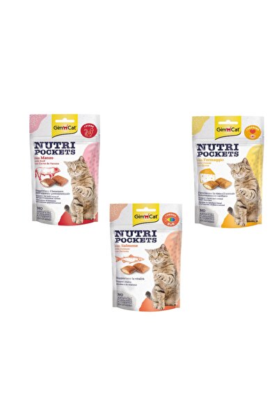 Gimcat Nutripockets Kedi Ödülü Biftek Malt 60gr + Kedi Ödülü Somon Omega 3&6 ...
