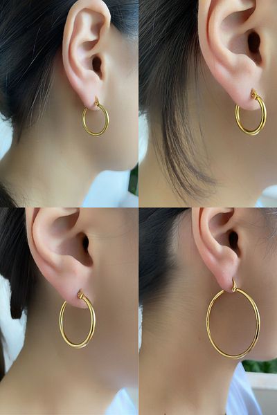 axexuar 4 Pairs Big Medium Small Size Hoop Earrings Gold Yellow Color