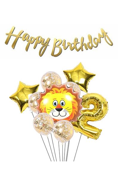 BİDOLUMUTLULUK Gold Lion Foil Balloon Calligraphy Set Birthday