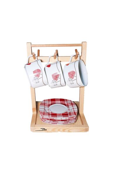 Barış Dizayn Doğal Ahşap Montessori Tabak Standlı Masa Askısı Fincanlık Kupa Askısı Mutfak Bardak Askılığı